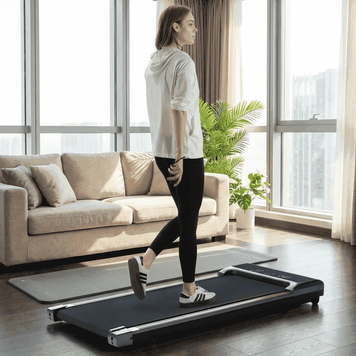 Treadmill 2 in 1Walking Pad for Walking and Jogging 0.6 to 3.8 Speed Range 2.25HP Lightweight under Desk Treadmill for Home Office with Remote Control LED Display