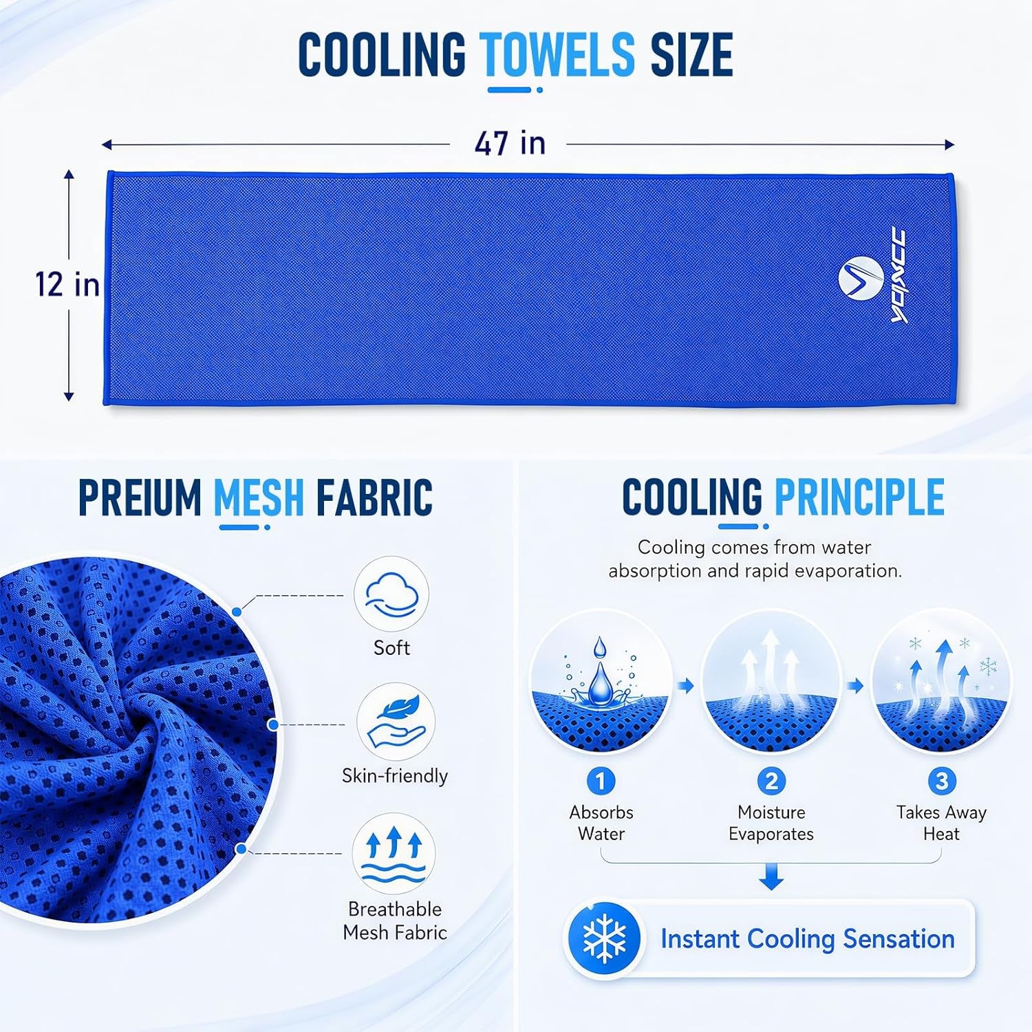 Cooling Towels | 4 Pack 47"X12" | Ice Cool for Neck | Microfiber Soft Breathable Chilly | for Yoga, Sports, Golf, Gym, Camping, Running, Fitness, Workout & More Activities