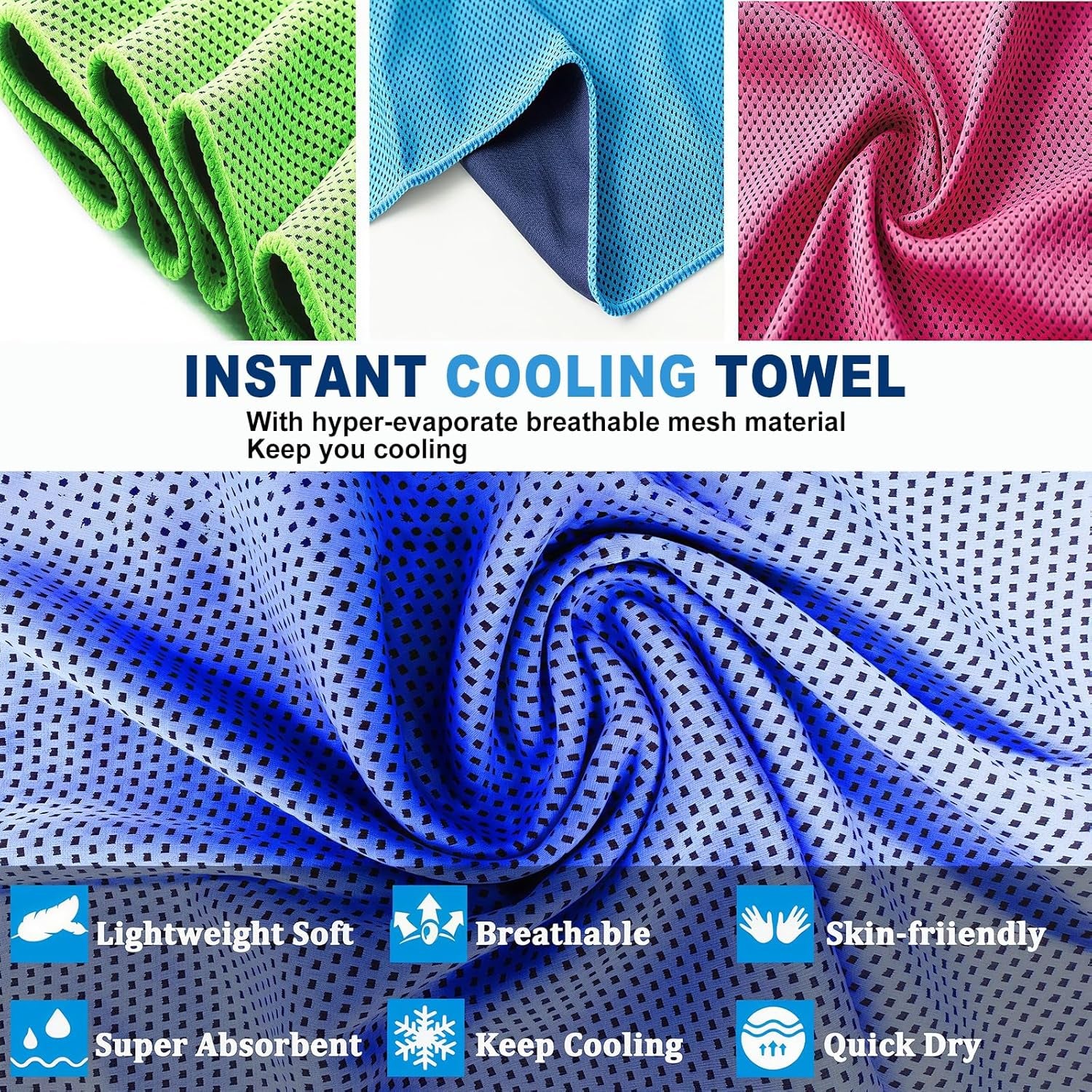 Cooling Towels | 4 Pack 47"X12" | Ice Cool for Neck | Microfiber Soft Breathable Chilly | for Yoga, Sports, Golf, Gym, Camping, Running, Fitness, Workout & More Activities