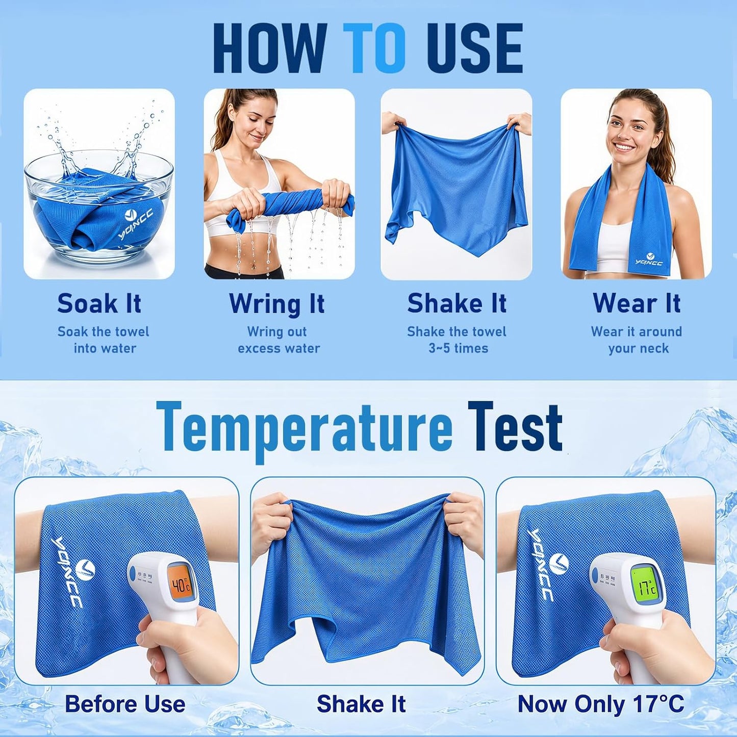 Cooling Towels | 4 Pack 47"X12" | Ice Cool for Neck | Microfiber Soft Breathable Chilly | for Yoga, Sports, Golf, Gym, Camping, Running, Fitness, Workout & More Activities