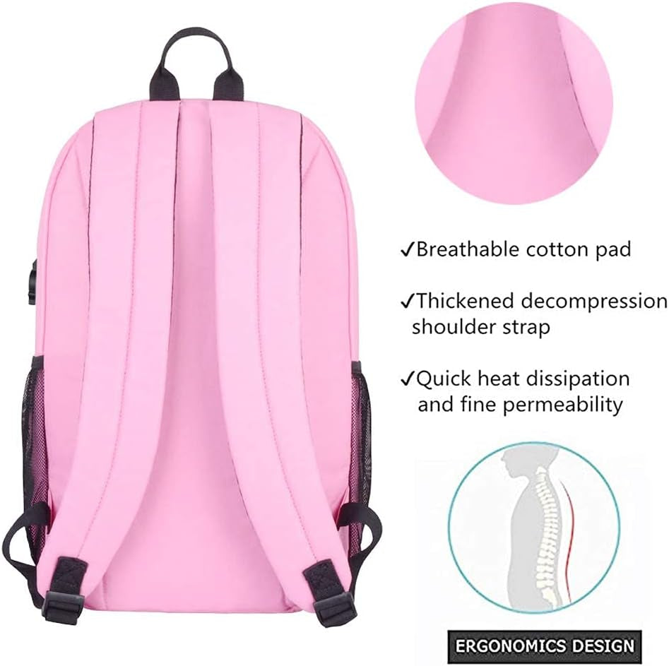 School Backpack for Teen Boy Girl, Anime Luminous Backpack Waterproof Student Bookbag with USB Charging Port&Lock &Pencil Case, 15.6'' Laptop Bag Anti-Theft Lightweight Travel Daypack, Pink