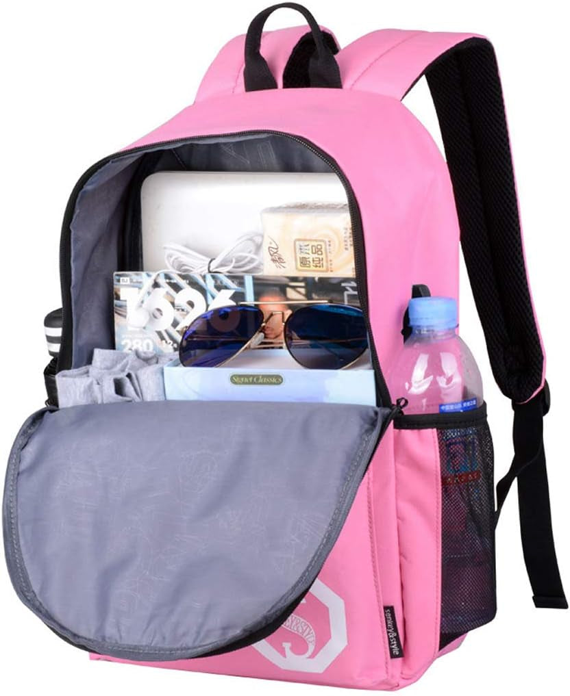 School Backpack for Teen Boy Girl, Anime Luminous Backpack Waterproof Student Bookbag with USB Charging Port&Lock &Pencil Case, 15.6'' Laptop Bag Anti-Theft Lightweight Travel Daypack, Pink
