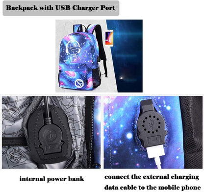 School Backpack for Teen Boy Girl, Anime Luminous Backpack Waterproof Student Bookbag with USB Charging Port&Lock &Pencil Case, 15.6'' Laptop Bag Anti-Theft Lightweight Travel Daypack, Pink