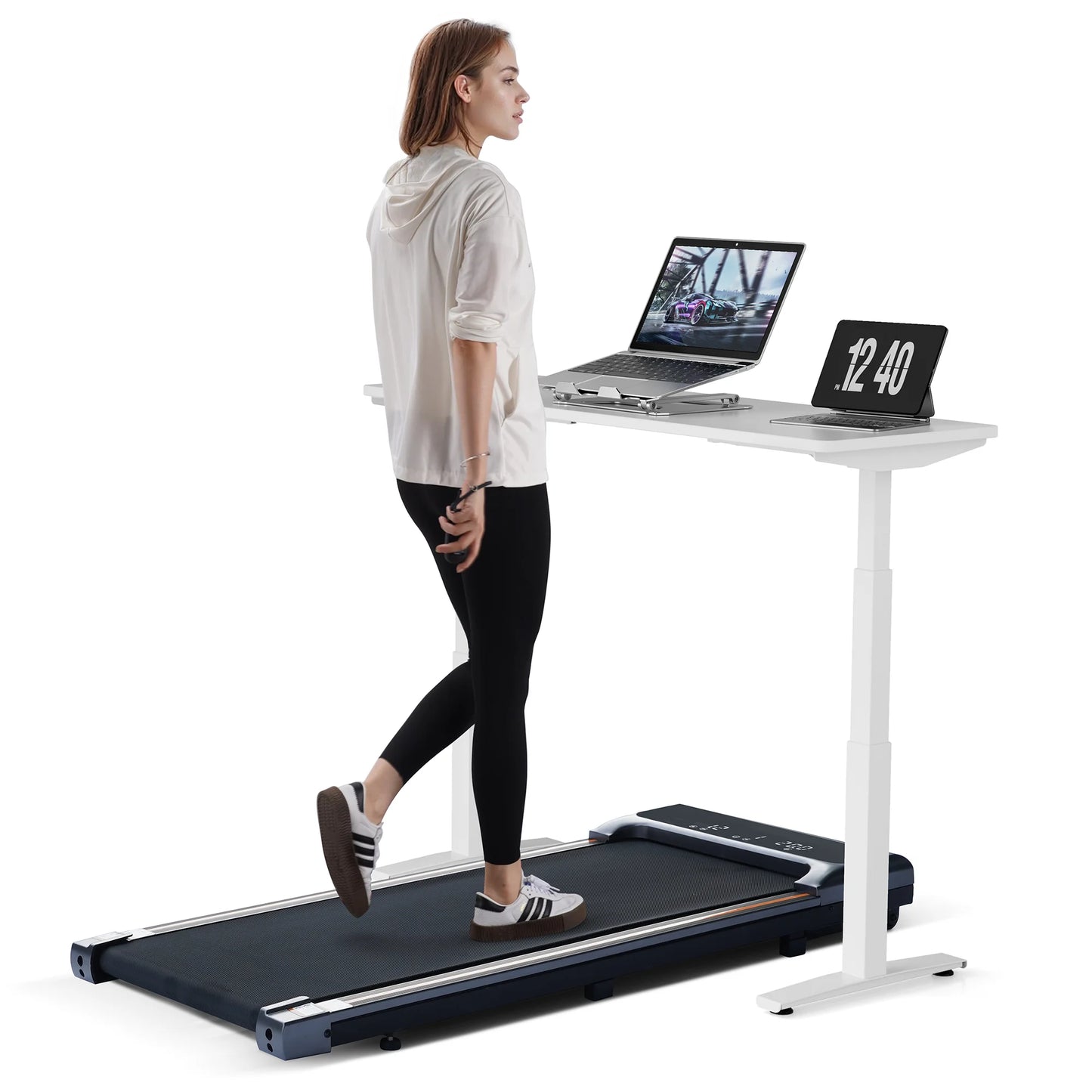 Treadmill 2 in 1Walking Pad for Walking and Jogging 0.6 to 3.8 Speed Range 2.25HP Lightweight under Desk Treadmill for Home Office with Remote Control LED Display